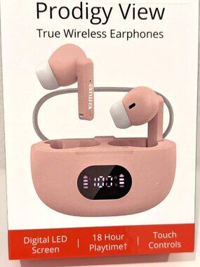 AIWA Prodigy View True Wireless Earphones Pink Rose Gold LED Screen 18Hr NIB